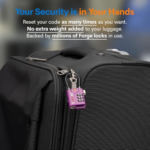 Forge TSA Approved Luggage Locks, Open Alert Cable Lock, Purple, 4 Pack - color: Purple4PK