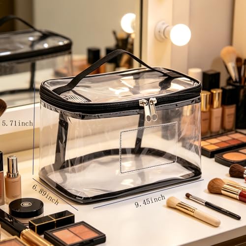 Clear PVC Travel Toiletry Bag, Waterproof Transparent Cosmetic Makeup Organizer with Handle & Zipper, TSA Approved Carry Pouch for Bathroom, Travel, Gym, Shower & Storage