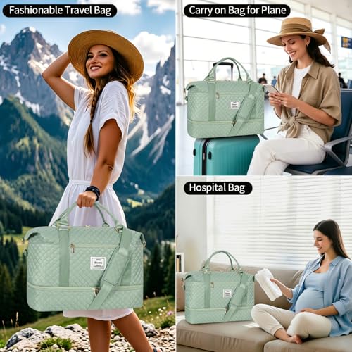 Weekender Bags for Women Travel with Shoe Compartment, Light Green - color: E-Light Blue