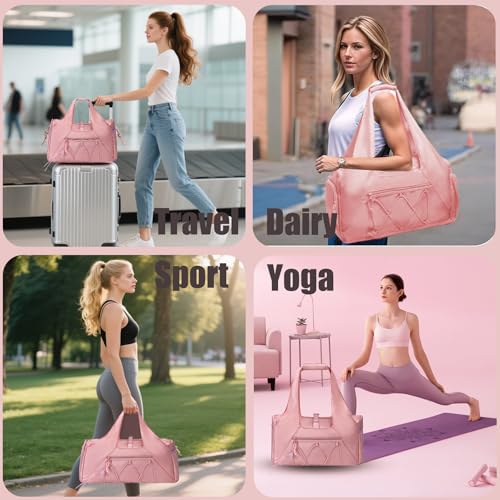 Gym Bag for Women & Men Duffle Bag with Shoes Compartment and Wet Compartment - Ideal for Travel, Gym, Sports, Duffel, Weekender, Dance - color: Pink