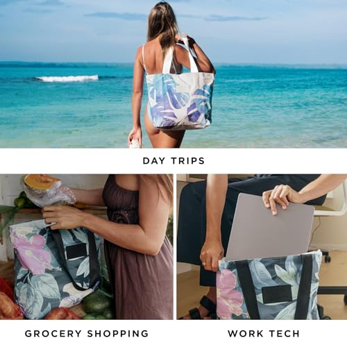 ALOHA Collection Day Tripper Tote | Lightweight, Packable, and Splash-Proof Beach Tote Bag | Easy to Clean - color: Coco Palms in Black, size: One Size - Day Tripper Tote