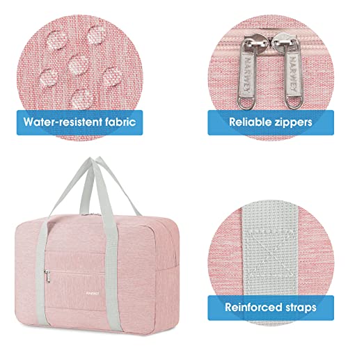 Narwey Personal Item Travel Bag, Foldable Carry on Duffle Bag for Women Men - color: AA-Thick Pink