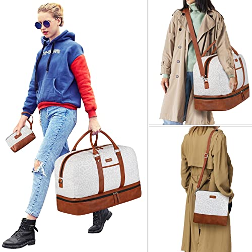 IBFUN Weekender Bags for Women, 3PCS Travel Set with Shoe Compartment 21.6 - color: A13-brown+gray leopard