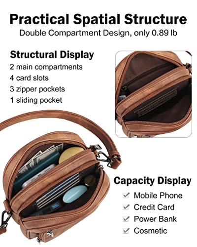 FADEON Small Purses for Women Crossbody Bags, RFID Anti-Theft 4 Card Slots - color: 1 Brown Retro Style