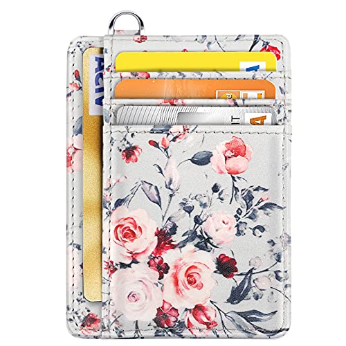 Coco Rossi Slim Front Pocket Wallet RFID ID Card Holder Cute Small Wallet with Keychian for Women,Grey Flowers - color: Grey Flower
