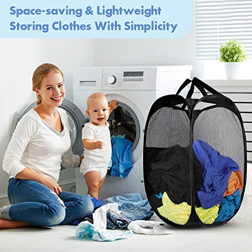 2 Pack Pop Up Laundry Hampers, 70 L Collapsible Foldable Mesh Basket, Black - color: 2 PCS Black