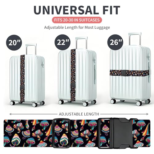 Luggage Strap for Suitcases Adjustable Travel Belt with Quick Release Buckle, Cute Travel Accessories for Suitcase Strap Cute Mushroom - color: Cute Mushroom