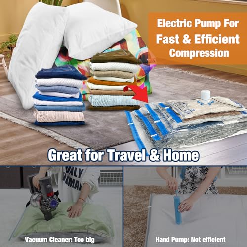 HIBAG Vacuum Storage Bags with Electric Pump, Vacuum Seal Bags for Clothing, Pillows, Blanket Bedding Comforters, 30 pack - size: 30-COMBO