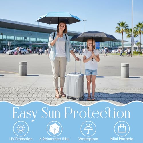 2 Pack Mini Travel Folding Umbrella for Purse with Case UPF 50+ Sun Protection Small Compact Pocket Umbrella Tiny Lightweight Bumbersoll for Women Men Gifts Fit Purse Backpack Wallet