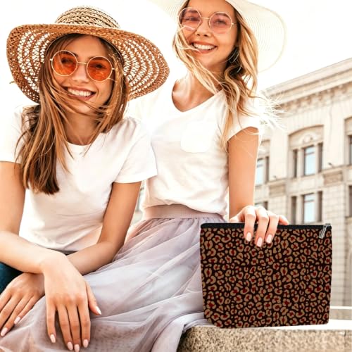 Retro Leopard Print Makeup Bag Cosmetic Bag, Makeup Organizer for Women - color: Reddish Brown Leopard Print 585