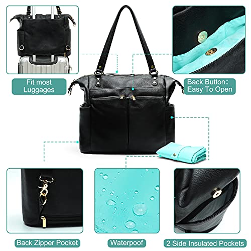MOMINSIDE Diaper Bag Tote Convertible Diaper Bag Backpack Tote Leather - color: Black