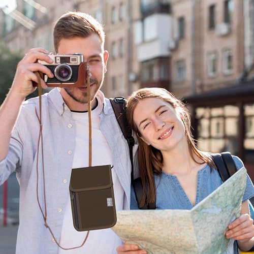 Travel Neck Wallet with RFID Blocking - color: Brown