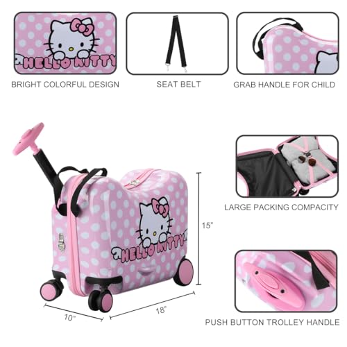 Bioworld Hello Kitty Character Face Pink Ride-On Luggage - color: Hello Kitty Face Pink