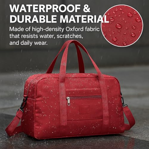 Folding Duffle Bag for Travel Large Capacity Waterproof Oxford Cloth Weekender Carry on Tote with Crossbody Strap, Lightweight Foldable Gym and Overnight Bag (Red, Large) - color: Red