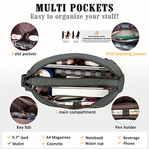 VOLGANIK ROCK RFID Purses for Women Fabric Nylon Multi Pocket Crossbody Bag Ladies Travel Handbag - color: Grey2, size: Large