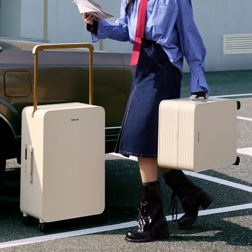 TUPLUS Balance 20" Wide Handle Suitcase Hardside Zipperless Luggage Brown | ABS PC Material,Dual Flat Design,Waterproof Laundry Bag,Silent Spinner Wheels,TSA Combination Lock,Weekend Trips - color: Hazelnut Almond, size: Carry-On 20''