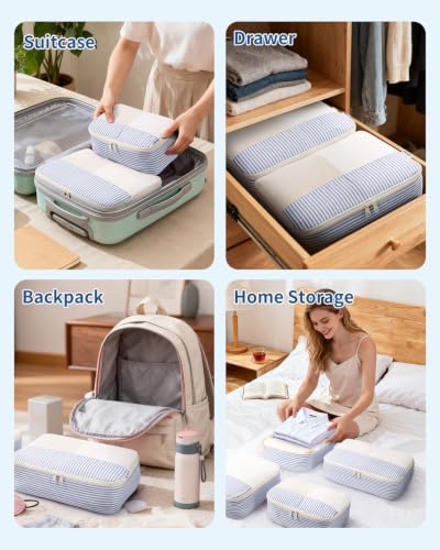 Narwey Packing Cubes for Travel, Luggage Organizer Bags for Women Kids - color: Greyish Blue Stripe