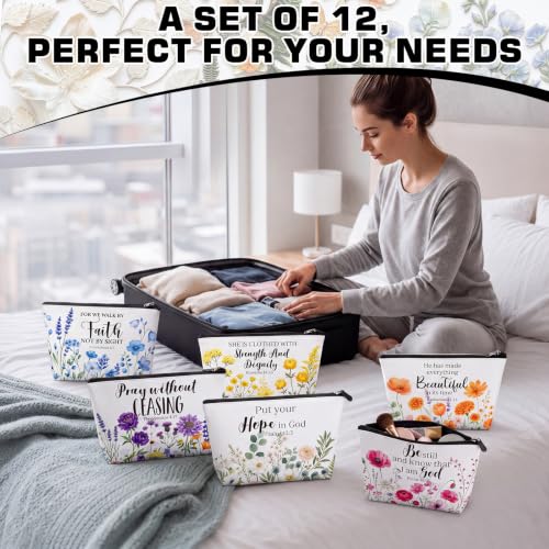 Sweetude 12 Pcs Inspirational Makeup Bags Bulk Christian Gifts Cosmetic Bag - style: Inspirational