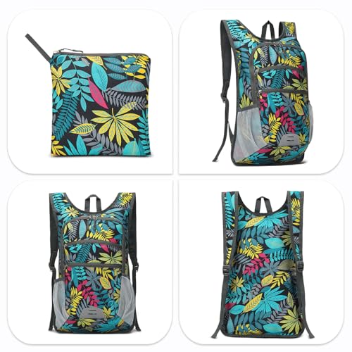Lightweight Foldable Daypack Travel Backpack 20L, Leaf Print - color: Leaf Print