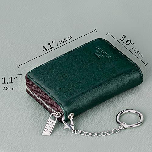 FurArt Zipper Wallet Women RFID Credit Card Holder keychain Wallet | ID Window RFID Blocking Compact Small business 15/16 slots - color: Dark Green