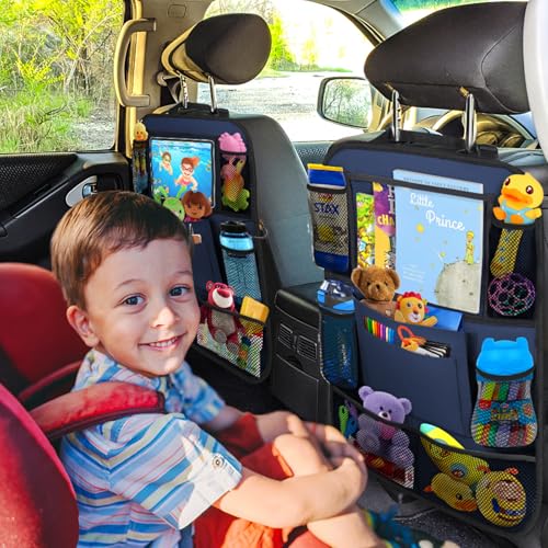 Backseat Car Organizer w/ 10 Storage Pockets, 11" Tablet Holder, 2 PCS Blue - color: Blue