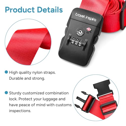 Travel Inspira Heavy Duty Luggage Straps with TSA Lock - color: Cross Red-New