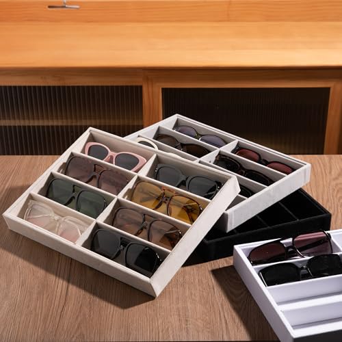 Frebeauty 8-Slot Sunglass Organizer,Velvet Sunglass Holder for Drawer - color: Beige, style: No Lid
