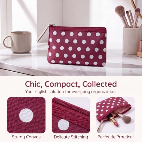 uekeboag Small Polka Dot Canvas Makeup Bag for Purses(03Wine Red) - color: 03Wine Red