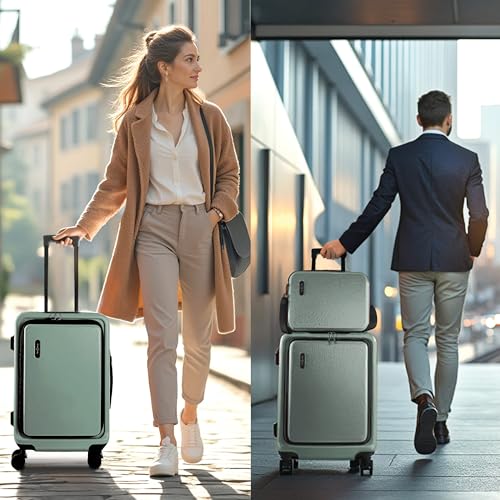 TRAVELARIM 3 Piece Luggage Sets, 20 Inch Carry On Luggage, 24 Inch Suitcase - color: Sage Green, size: 3 Piece Set (20"/24")