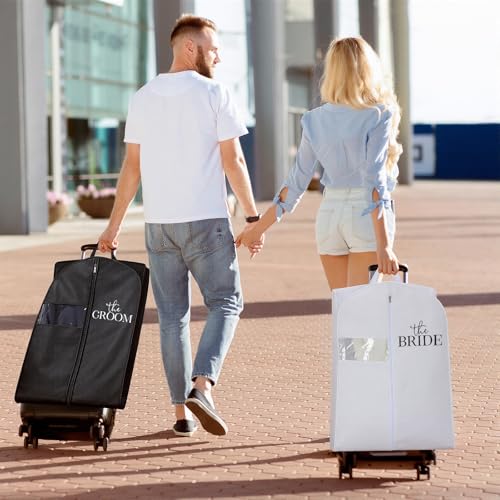 2Pcs Wedding Dress Garment Bag for Hanging 72" x 24" (Groom Bride) - size: 72" x 24", style: Groom Bride