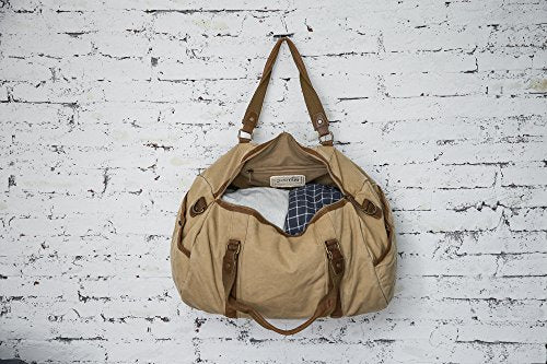 GOOTIUM Canvas Duffle, Gym Tote Overnight Weekender Travel Bag, Khaki | 28L, Heavy-Duty Fabric, Flight Carry-On, Grab-and-Go Ready, Detachable Adjustable Shoulder Strap, Multiple Carry Options - color: Khaki