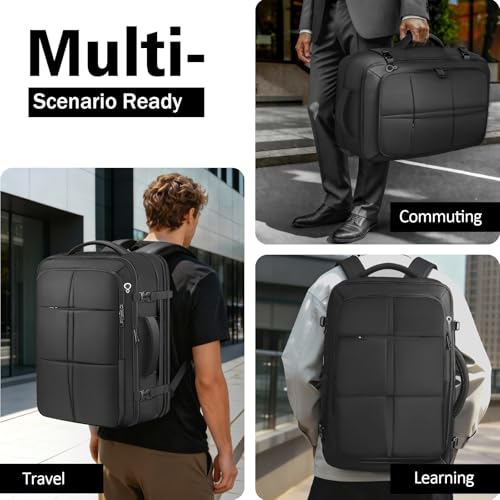 Travel Backpack for Men, 50L Expandable Large Carry On TSA Backpack, Black - color: Black