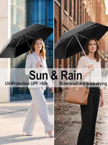 Moorrlii UPF 50+ 컴팩트 여행용 우산, 방풍 자동 UV 우산 - color: 2-블랙.