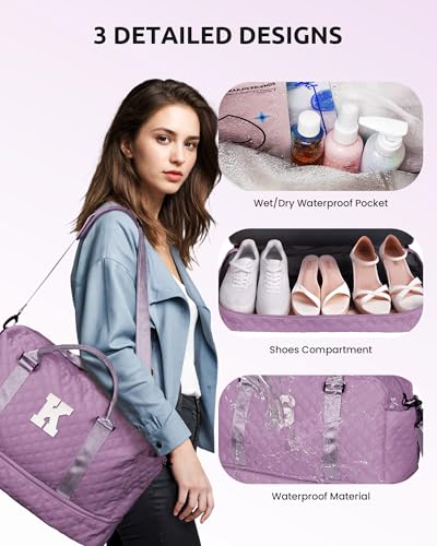 Gifts for Friends-Initial Duffle Bag with Shoe Compartment - color: Purple, style: I