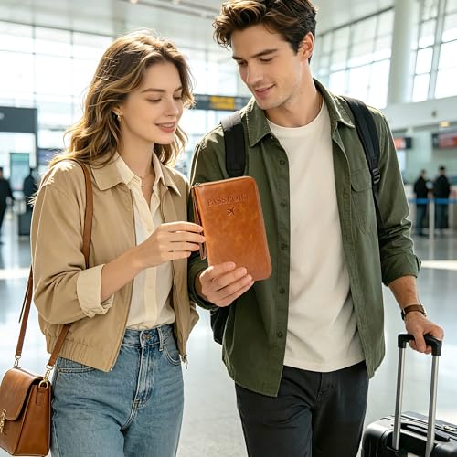 Passport Holder for Travel, PU Leather Passport Cover Case (Brown) - color: Brown