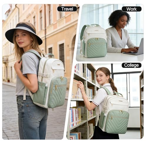 VANKEAN 17.3 Inch Laptop Backpack for Women Large Capacity - color: Beige Light Green, size: 17.3 Inch