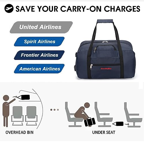 17x10x9 United Airline Personal Item Under Seat Duffel Bag With Free Pillow And USB Port (Navy) - color: Navy