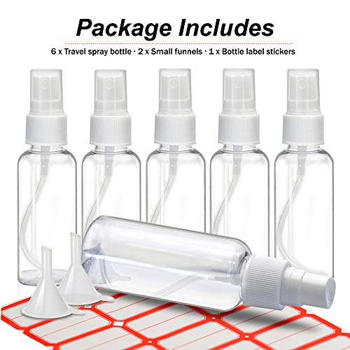Mini Spray Bottles, 2oz/50ml Small Spray Bottle, Plastic Travel Spray Bottle for Liquids, Refillable Hand Spritzer Bottles for Liquids, Clear Alcohol Spray Bottles with Small Funnel and Bottle Labels - color: 2oz Clear
