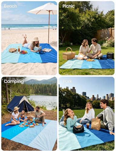 Lamicall Oversized & Lightweight Beach Blanket Sandproof Waterproof - color: Blue, size: 7.4x7.4 FT (1~3 person)