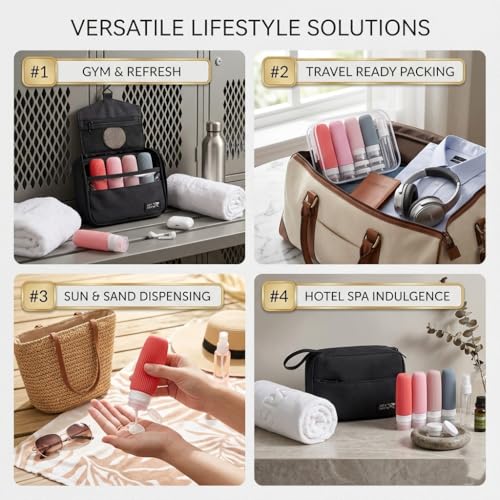 Travel Toiletry Bag for Men & Women Waterproof Hanging Organizer with Multiple Compartments Large Toiletry Bag with Refillable Travel Bottles Makeup Bag for Travel & Bathroom Essentials