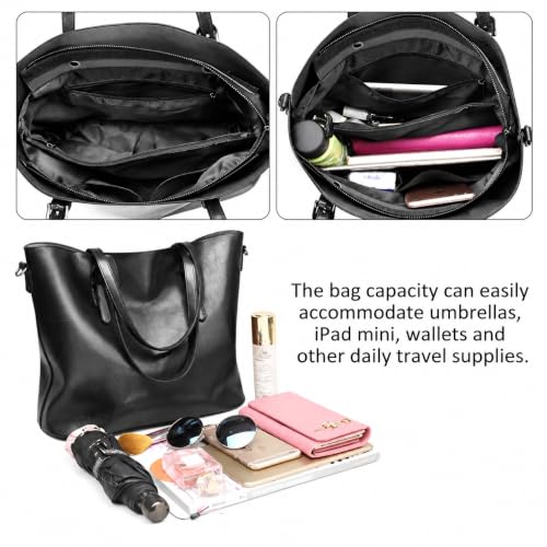 Pahajim Womens PU Leather Tote Handbag Shoulder Purse with Crossbody Strap - color: 2black