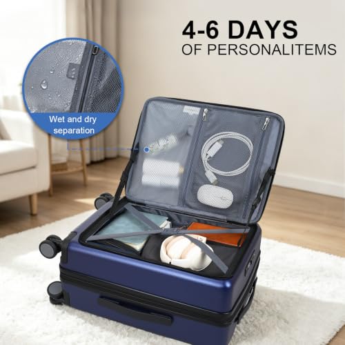 VANKEAN 20 Inch Expandable Hardshell Spinner TSA USB Port Carry-On Approved - color: Navy