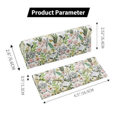 Foldable Glasses Case, Magnetic PU Leahter Sunglasses Case, Cute Hard Shell Folding Eyeglass Cases for Women Kids - color: White Flowering Shrubs