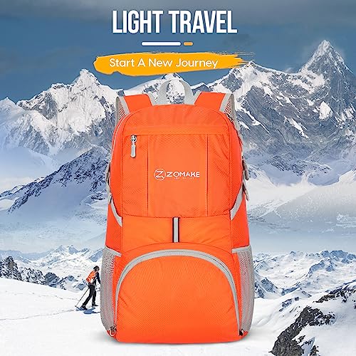 ZOMAKE Lightweight Packable Backpack 35L, Water Resistant Foldable Day Pack - color: C-orange