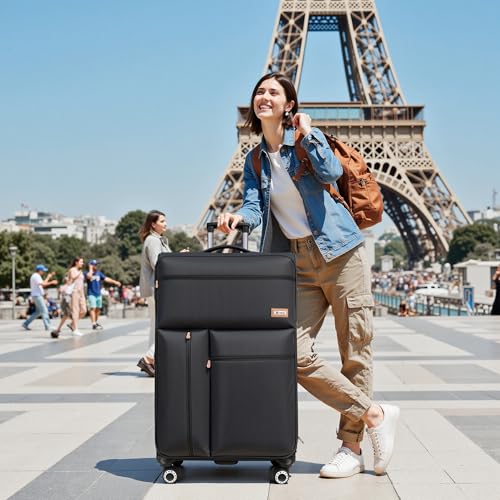 30'' Suitcase w/Double Spinner Wheels,TSA LOCK,Expandable - color: Black, size: Checked-Large 30-Inch