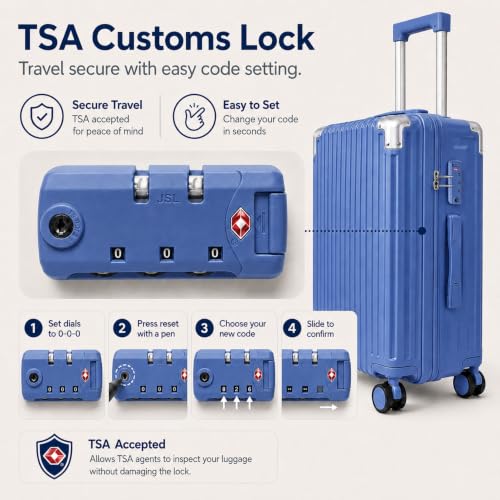 3 Piece Hardside Luggage Set with Spinner Wheels, TSA Lock, Lavender - color: royal blue