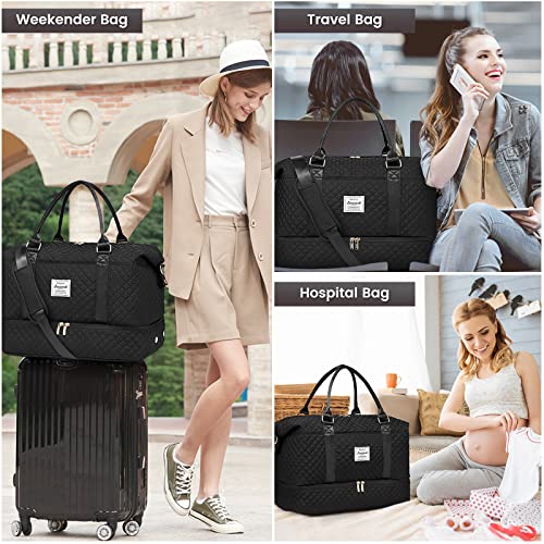 LOVEVOOK Travel Duffle Bag,Weekender Bags for Women with Shoe Compartment - color: Black, size: Large-2 Pcs