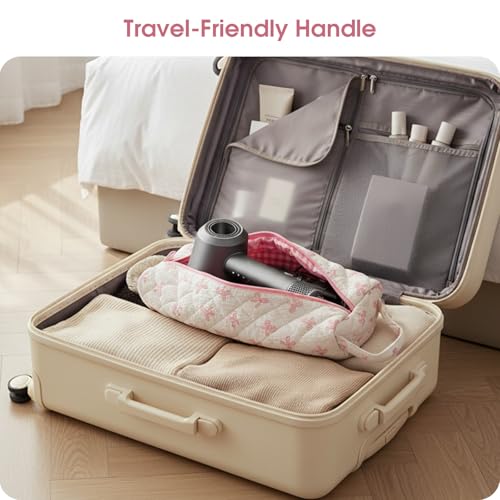 Quilted Hair Tools Travel Bag Compatible with Dyson Airwrap Shark FlexStyle - color: Pink Bow