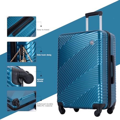 Tripcomp Luggage Sets 3 Piece, Hardside PC ABS Suitcase Set with Spinner Wheels, Lightweight Travel Carry-on and Checked Luggage, 3-Piece Set(20/24/28), Turquoise Blue - color: Turquoise Blue, size: 3 piece set