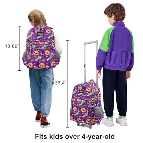Tilami Rolling Backpack 18 inch Double Handle Wheeled Boys Girls Travel School Children Luggage Toddler Trip - color: Pumpkin